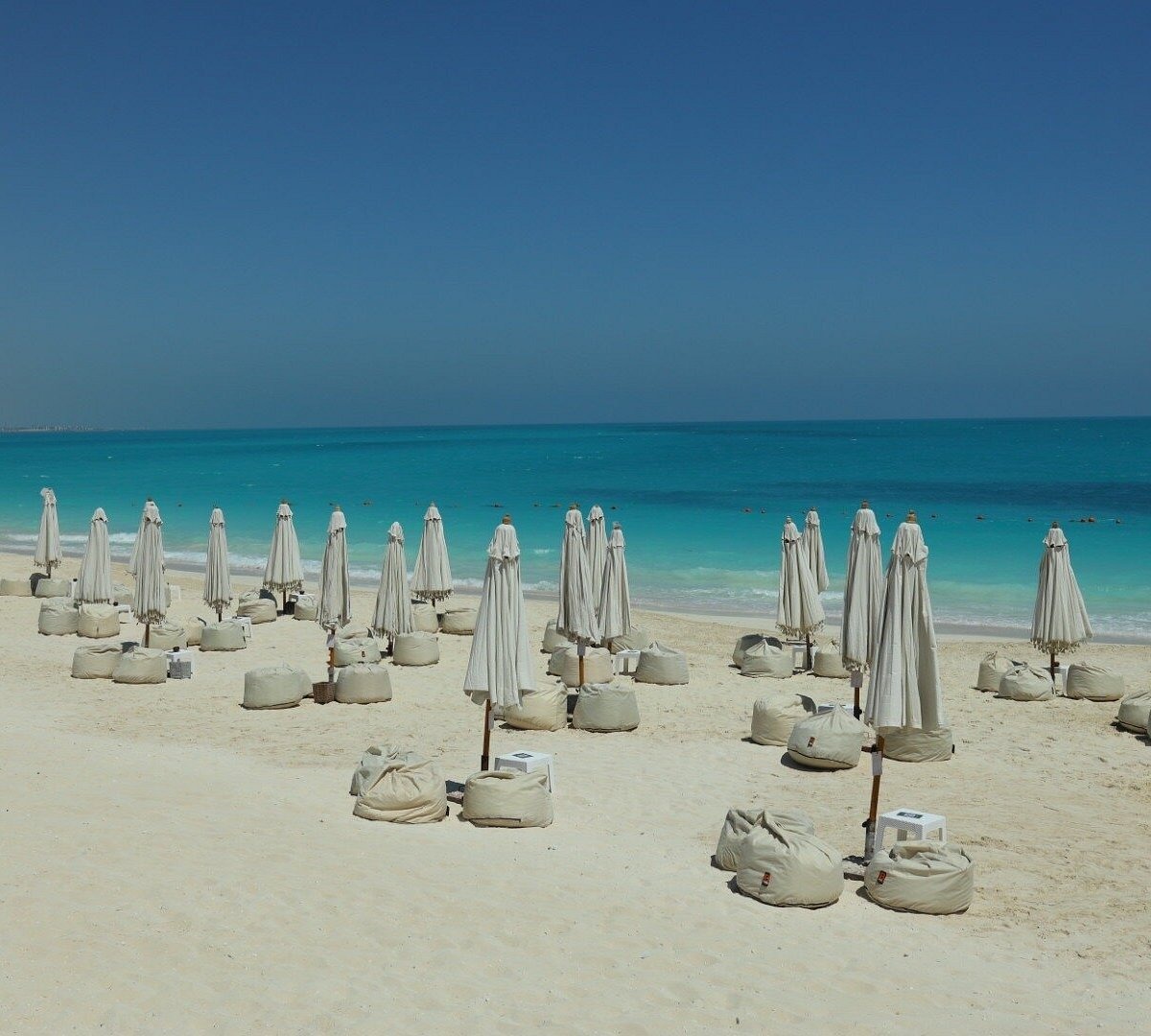 Beach umbrellas and sea view